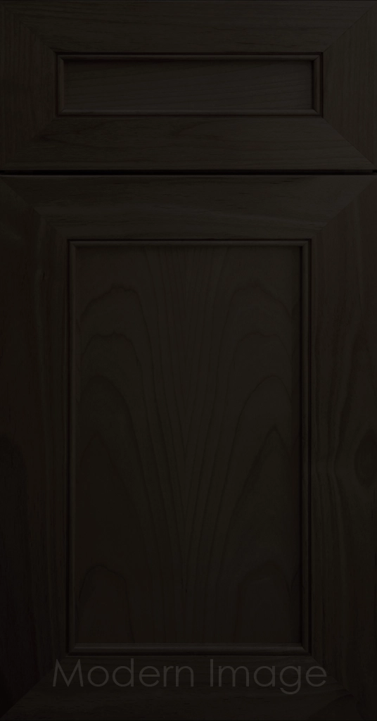 Highland Onyx-stained Shaker kitchen cabinet door with wide rails and a flat center panel.